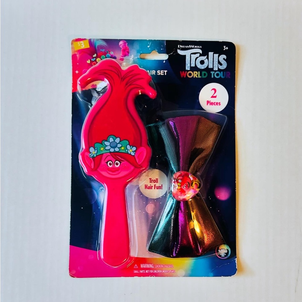 ⭐️5 For 25⭐️ Trolls World Tour 2-Piece Brush and Bow Hair Set